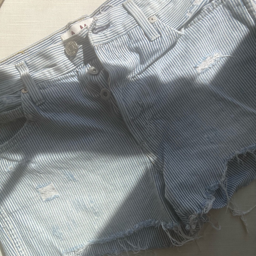 AMO Light Blue Striped Jean Shorts